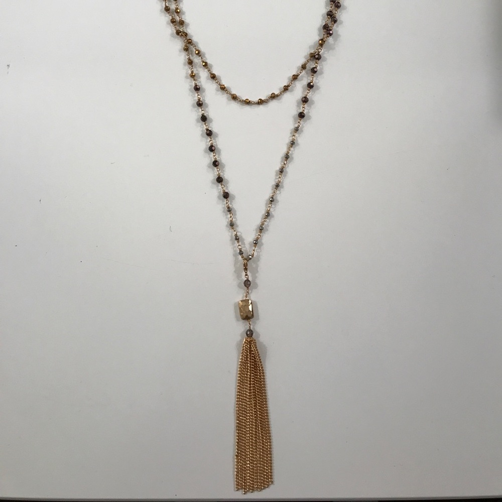 Stella & Dot Beaded Lariat Necklace with Tassel